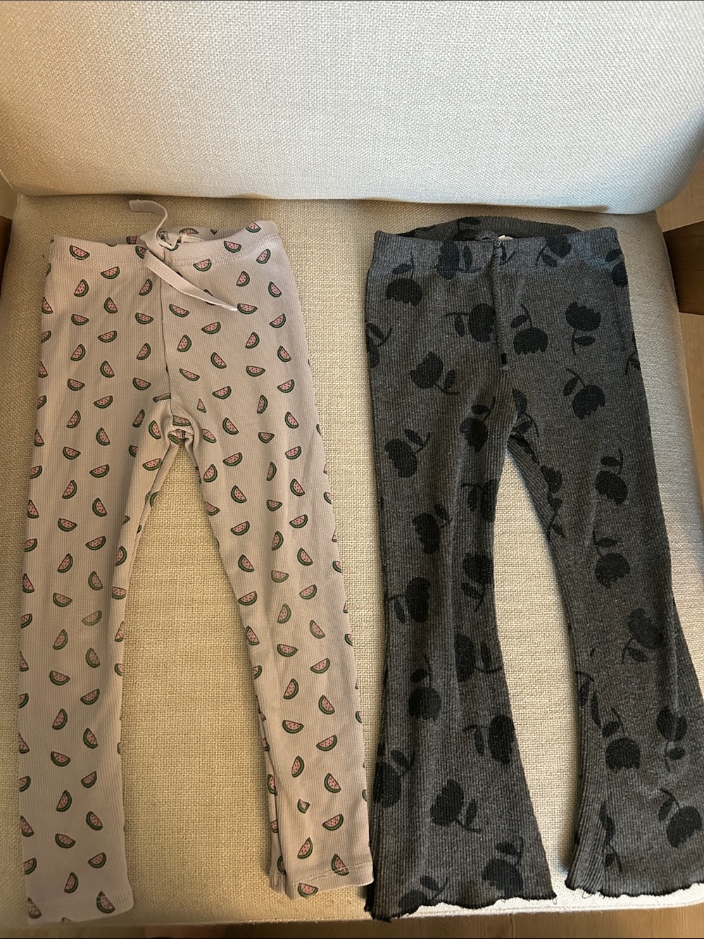 Zara Pink Watermelon & Gray Apple Pattern Girls Leggings Duo